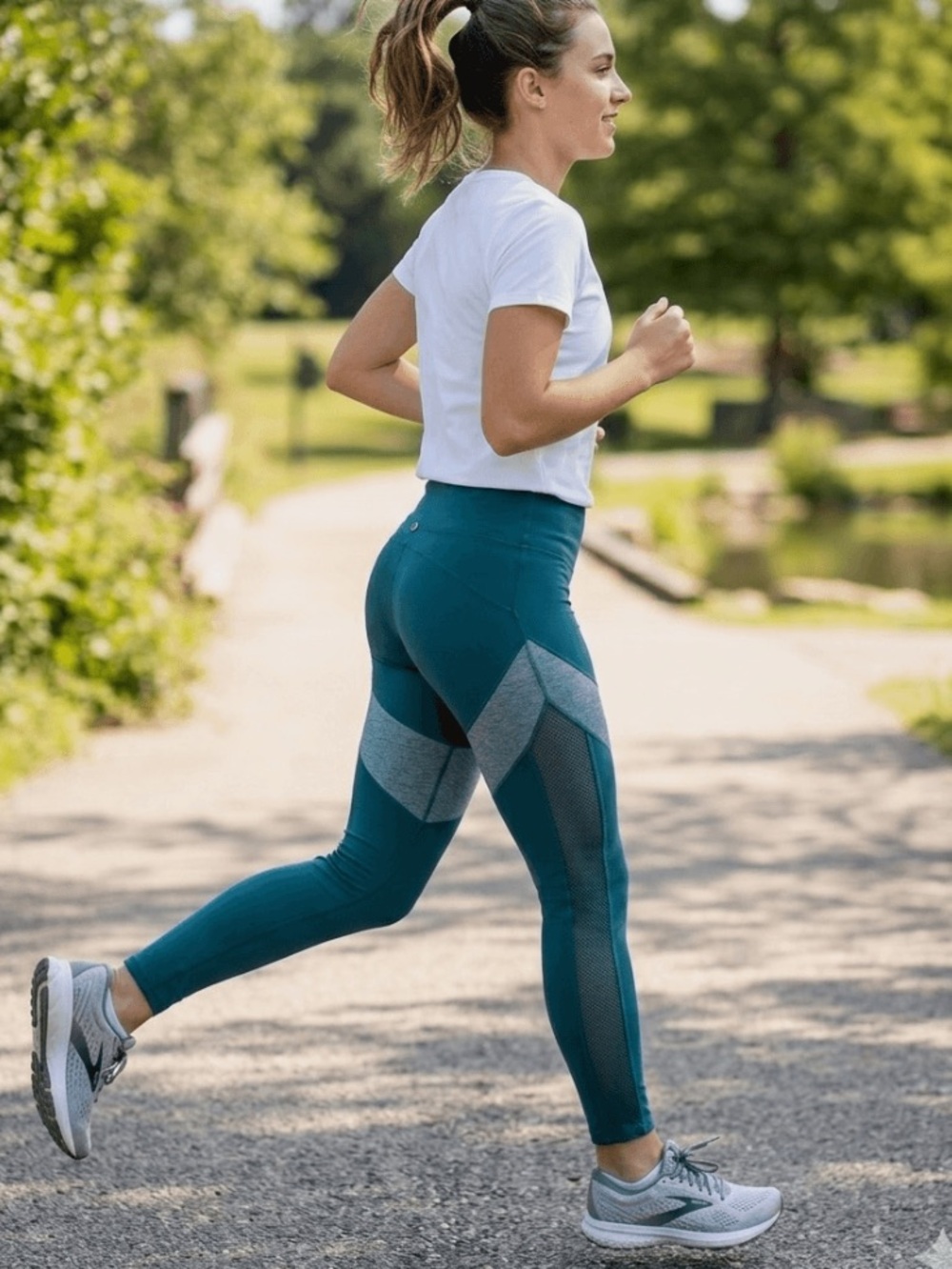 Tahari Teal High-Waist Leggings with Heathered Panels